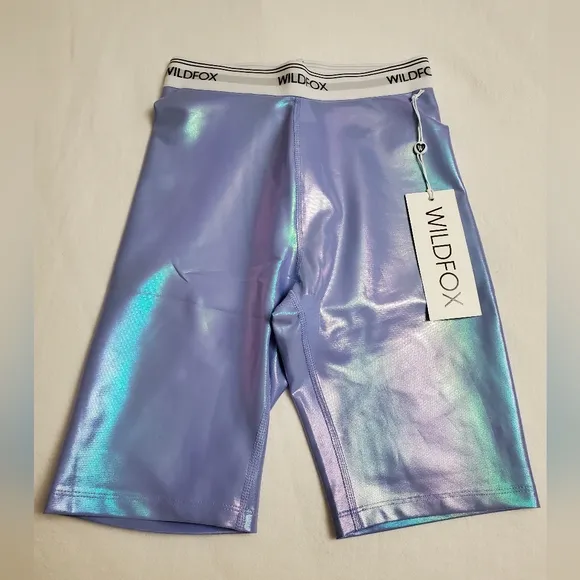 Wildfox Pale Iris Iridescent Ava High-Waisted 9&quot; Biker Short NWT Boho Chic
