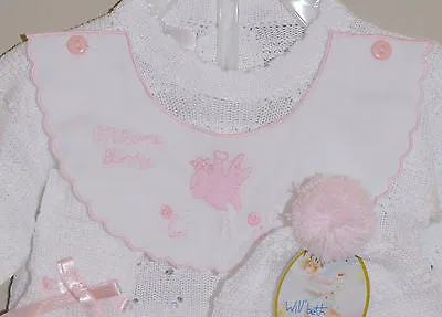 Will'beth White Pink Knit 4pc Gift Set Baby Girls Hat Booties Newborn & Preemie