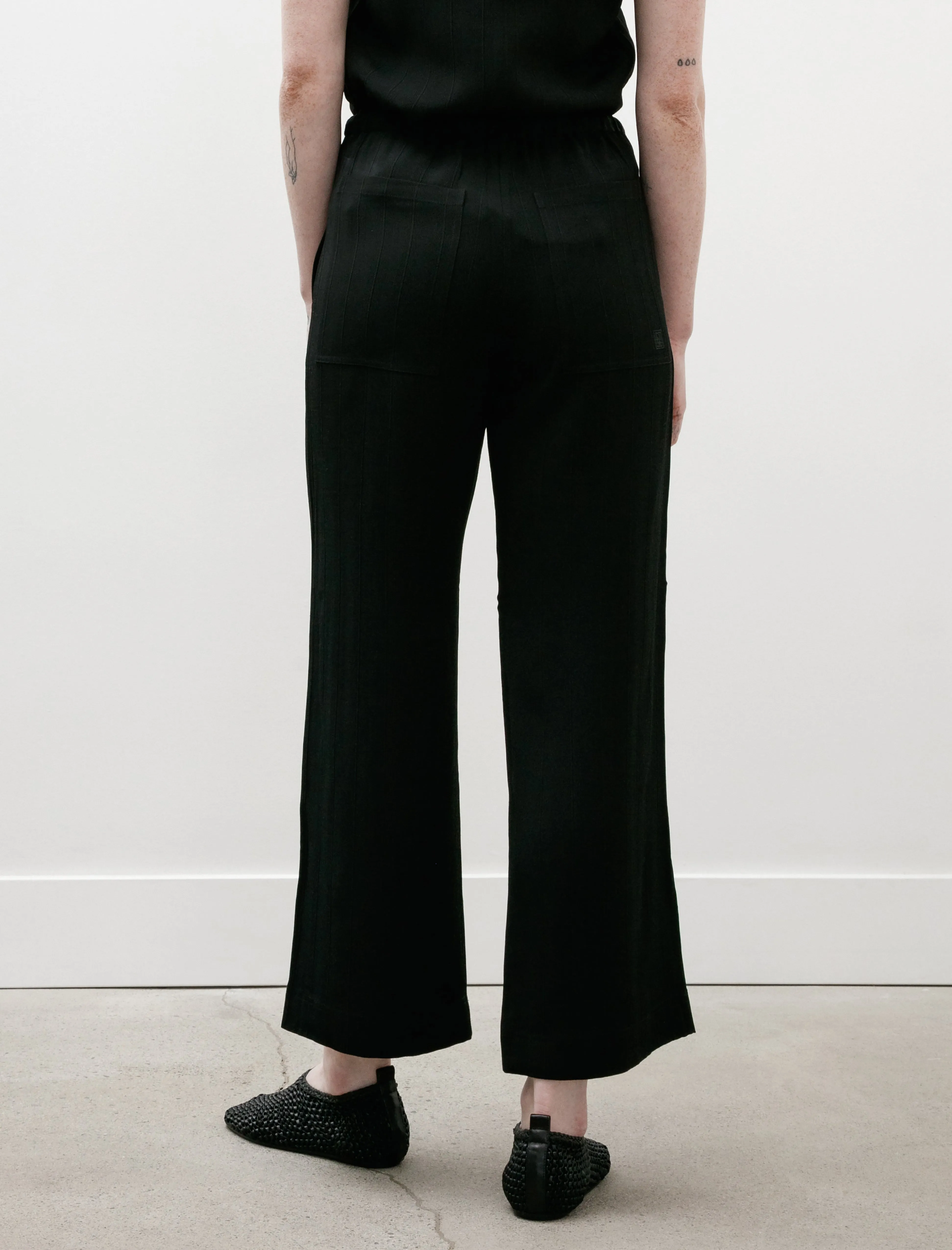 Woven Stripe Drawstring Trousers Black