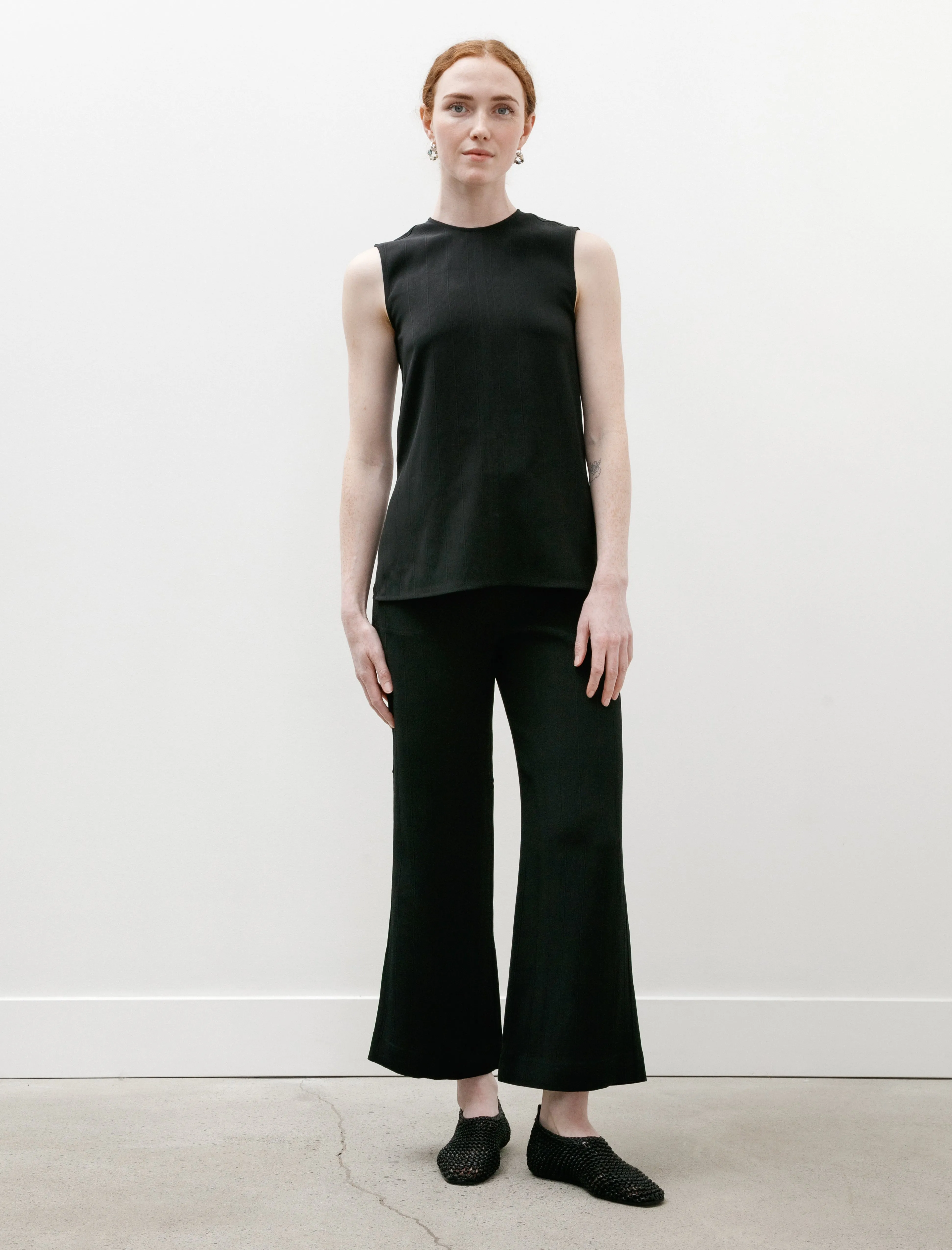 Woven Stripe Drawstring Trousers Black