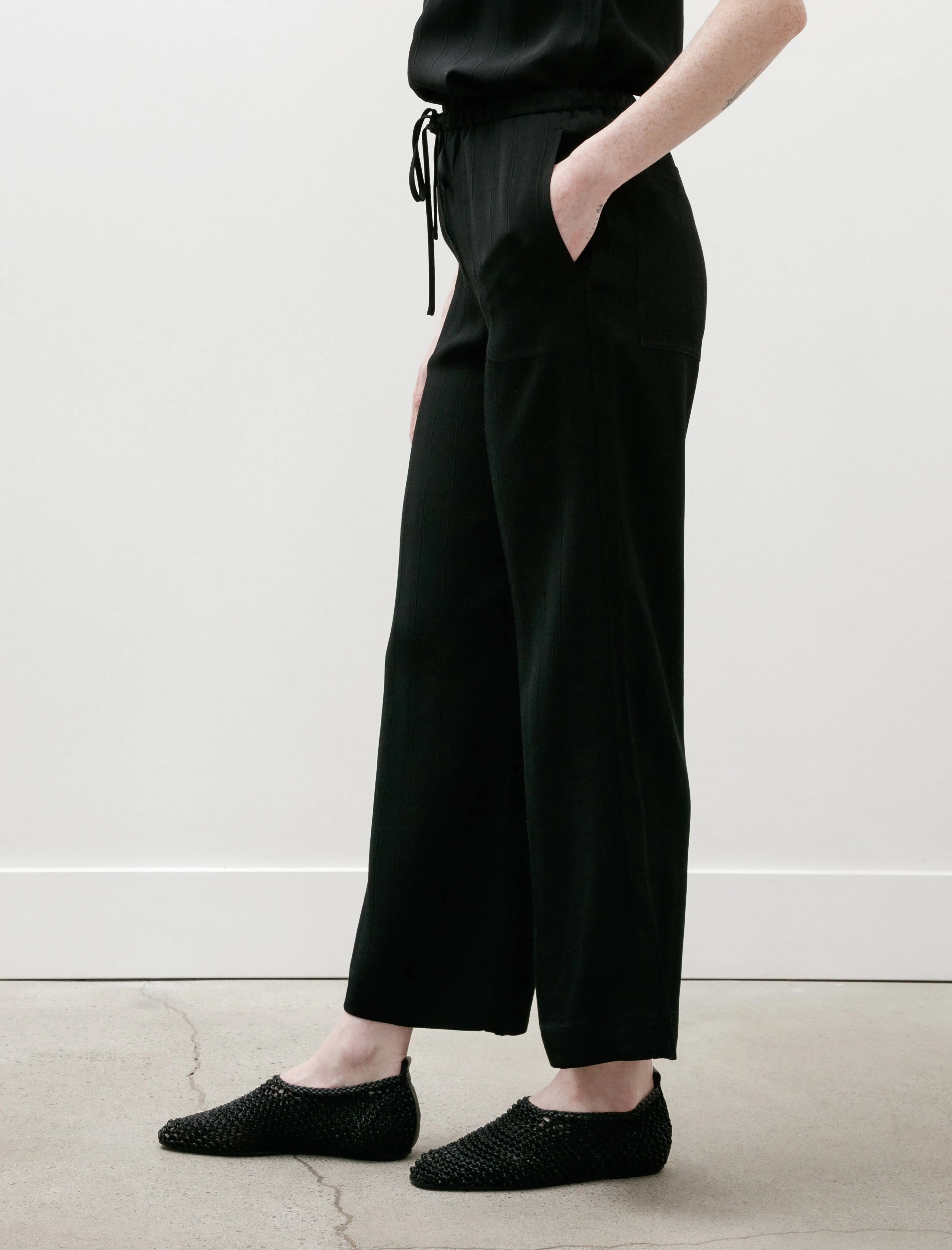 Woven Stripe Drawstring Trousers Black