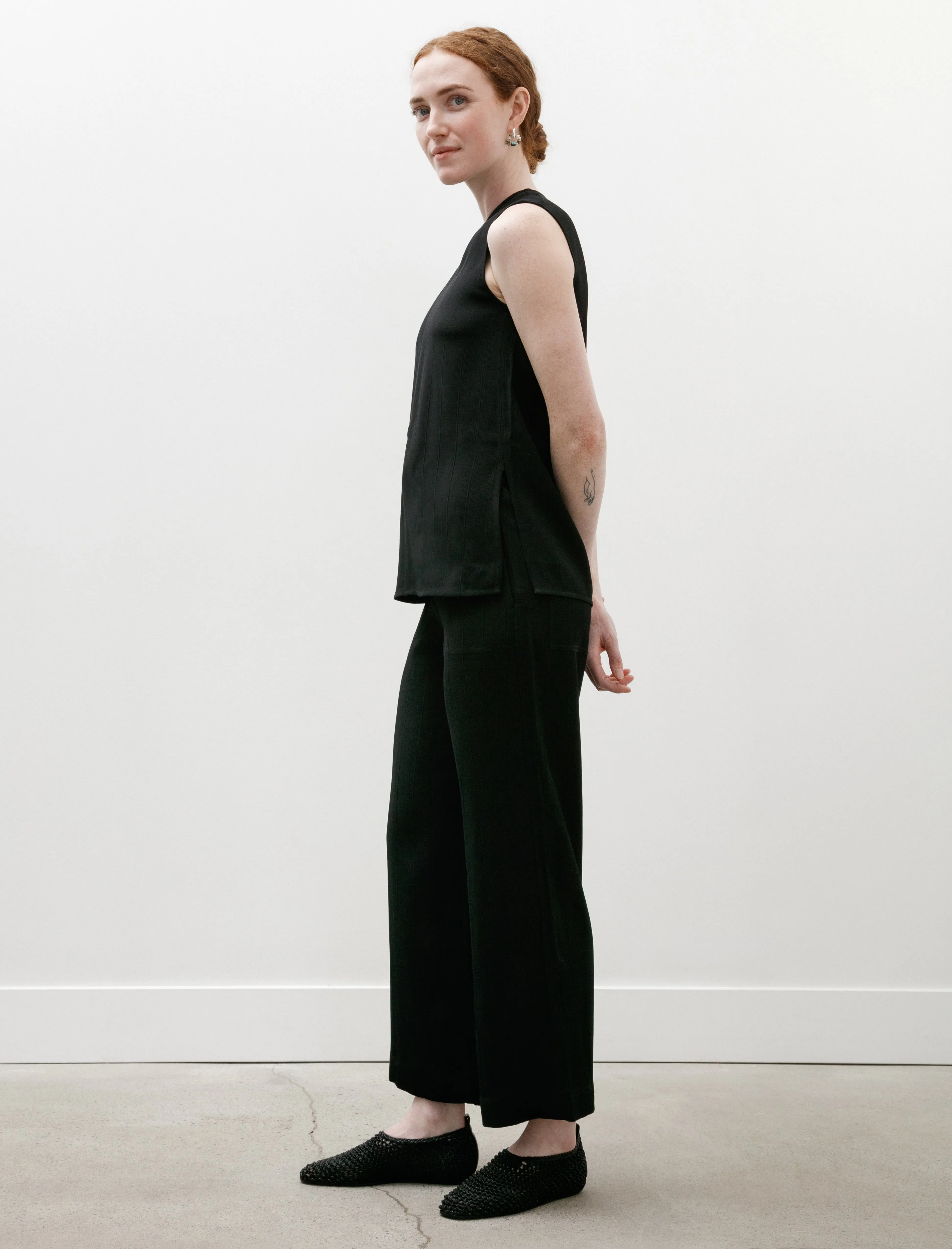 Woven Stripe Drawstring Trousers Black