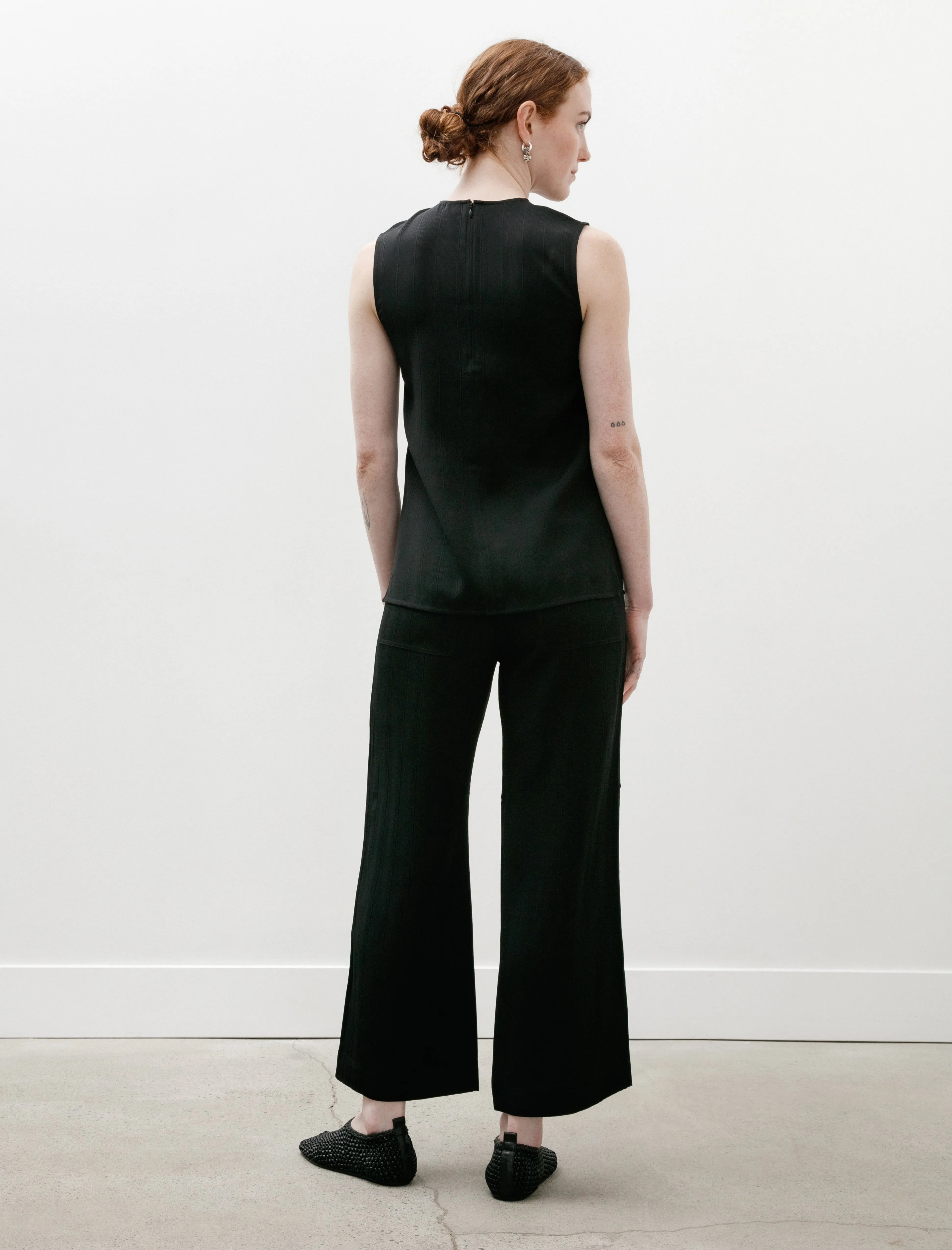 Woven Stripe Drawstring Trousers Black